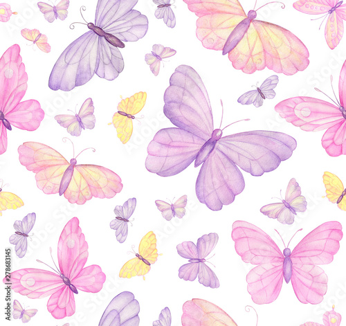 butterflies on white background, seamless pattern, digital paper, textile,