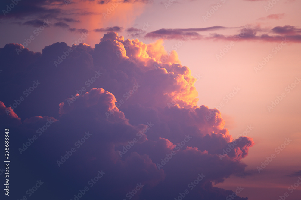 colorful rainy cloud on sunset time and sun light