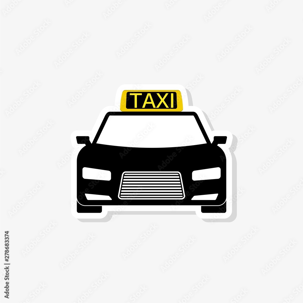 Taxi sticker isolated on white background. Taxi icon in trendy design style Taxi sticker isolated on white background. Taxi icon in trendy design style