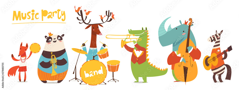 Vector music poster with cute cartoon musicians Vector music poster with cute cartoon musicians