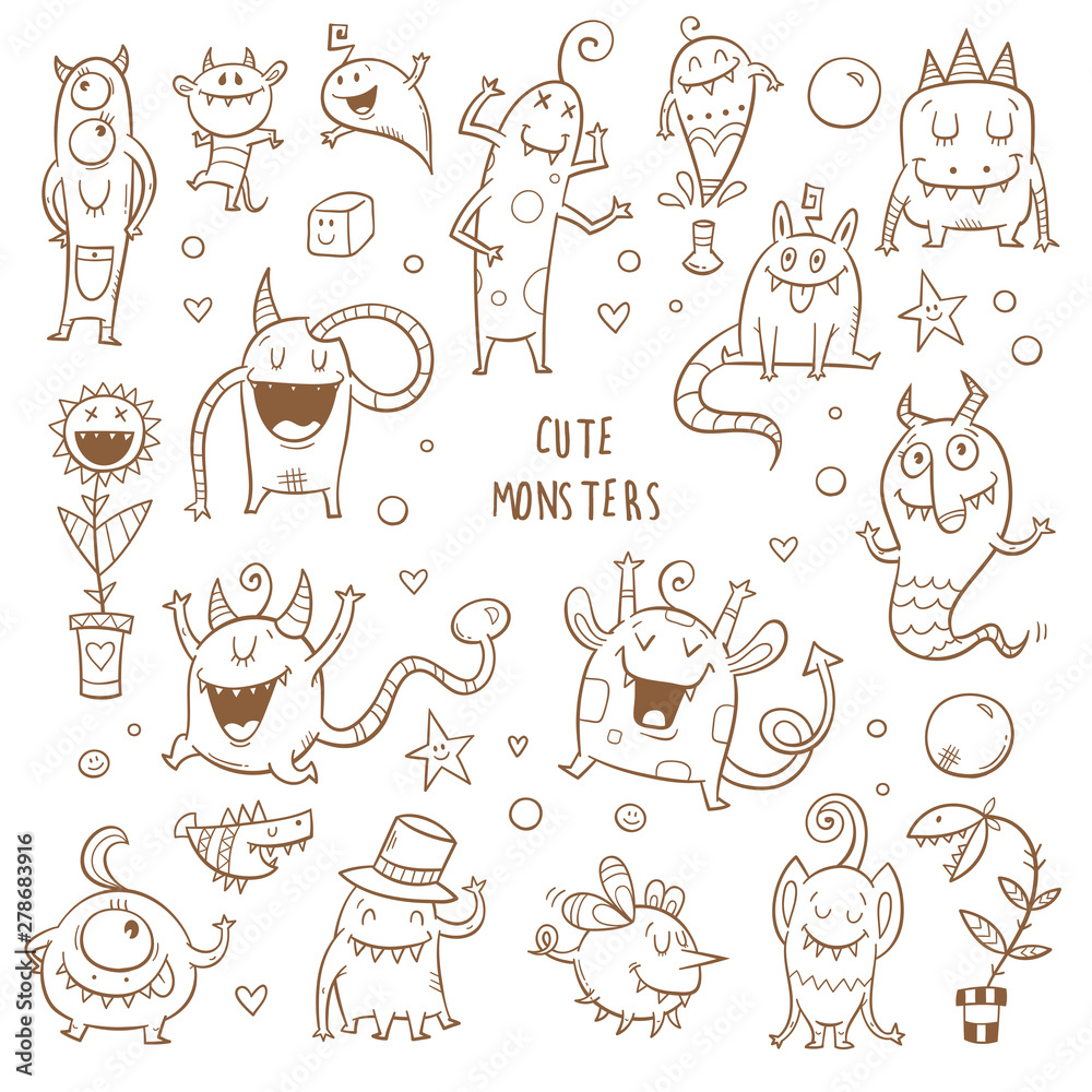 Cute Doodle Monsters Set