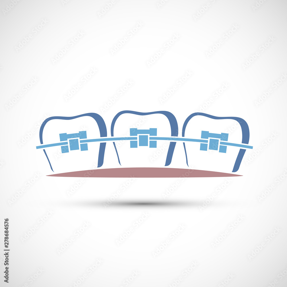 Icon human teeth with metal dental braces