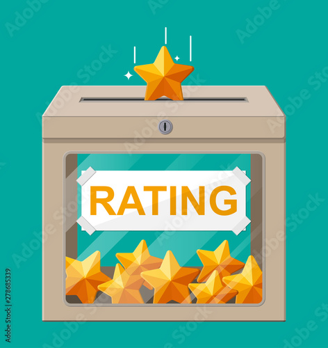 Rating box. Reviews five stars. Testimonials, rating, feedback, survey, quality and review. Vector illustrayion in flat style photo