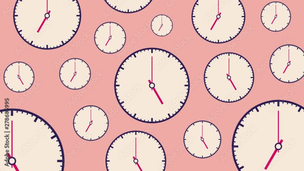 Pressure and deadline concept. Time run concept. Flat white clocks