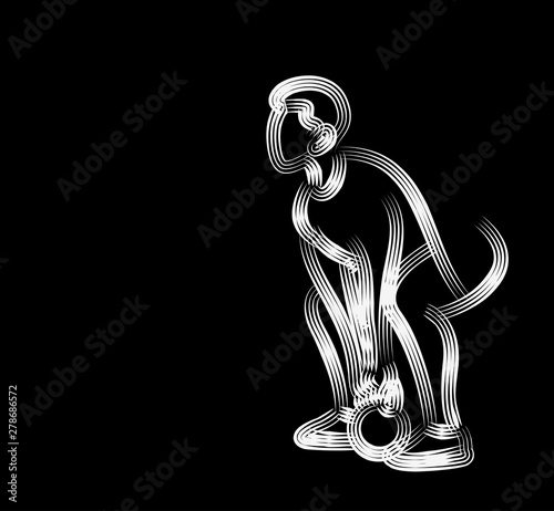 Sports lifts weight doing core exercises in the gym, Line Art Vetcor Design.