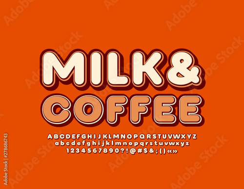 Vector creative sign Milk & Coffee. Retro style font. Set of Alphabet Letters, Numbers and Symbols