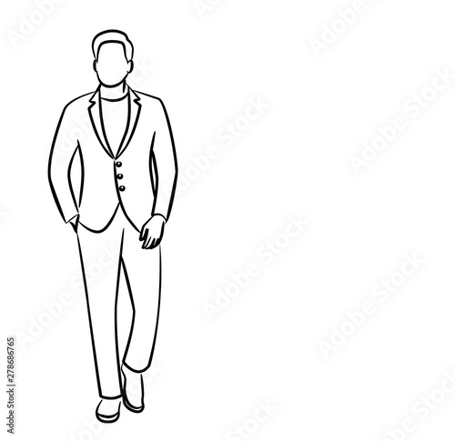 Man in Traditional Dress Flat line art Vector illustration.