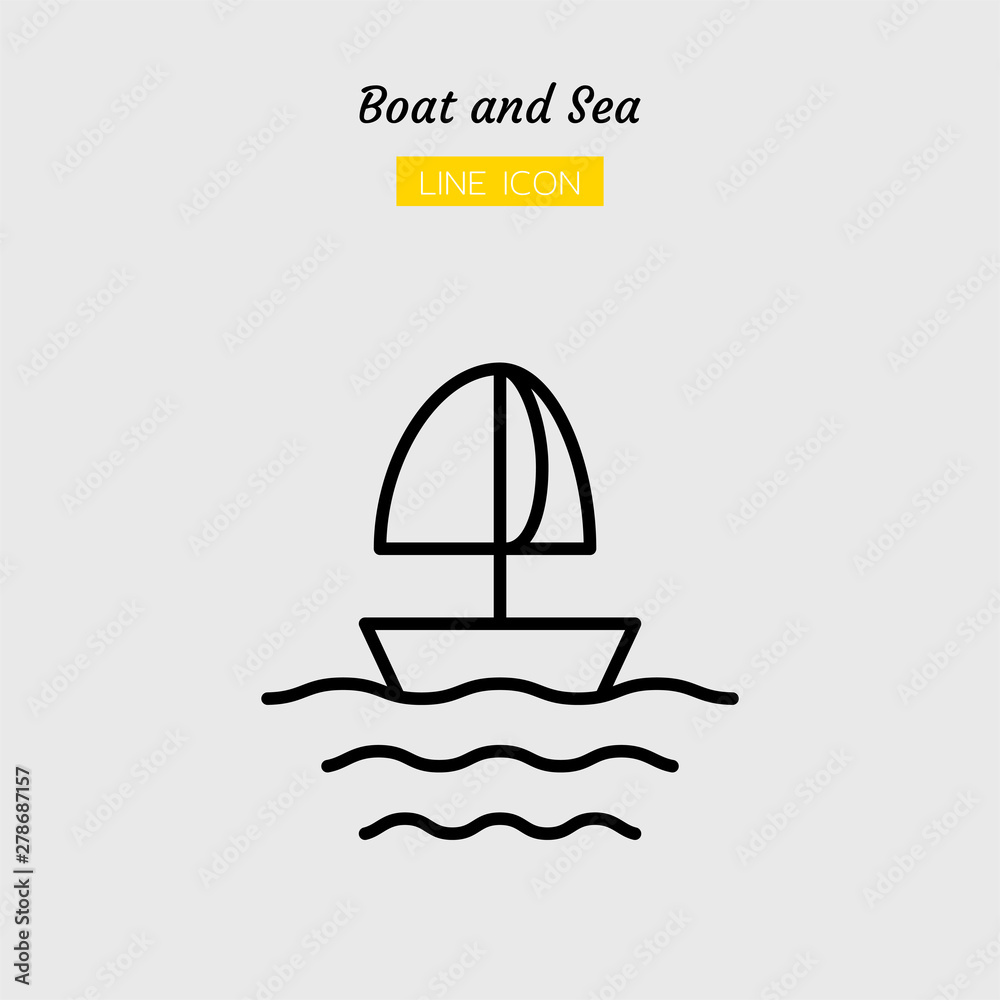 line icon symbol, sailboat and sea Isolated flat outline vector design line icon symbol, sailboat and sea Isolated flat outline vector design