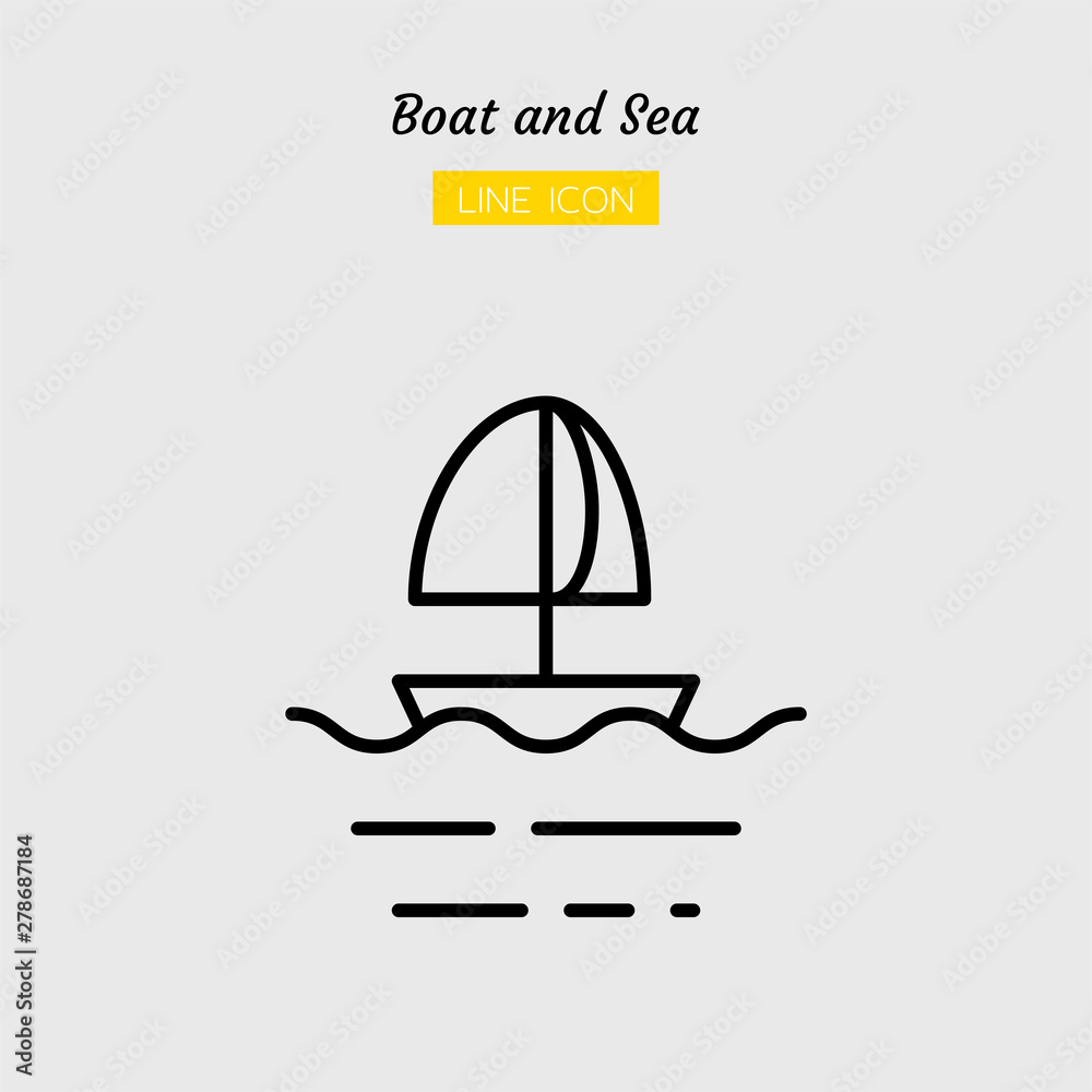 line icon symbol, sailboat and sea Isolated flat outline vector design line icon symbol, sailboat and sea Isolated flat outline vector design