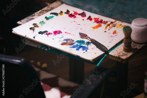 Artist painting Palette Oil paint colours Studio equipment