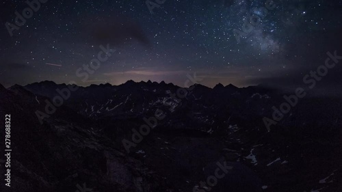 Night time lapse, Milky way over Tatras mountain landscape Poland