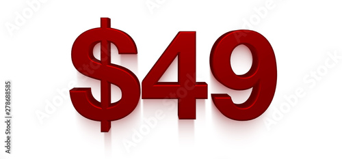 $49 price tag 3d red lettering on white background