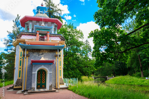 Chinese pavilion (creaking gazebo) in the Catherine Park in Tsarskoye Selo, Pushkin, Russia