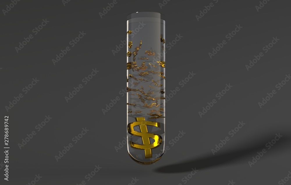 LABOARATORY FLASK WITH A DOLLAR SIGN, 3D ILLUSTATION LABOARATORY FLASK WITH A DOLLAR SIGN, 3D ILLUSTATION