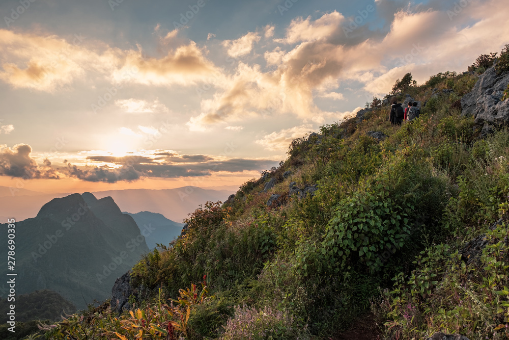 Landscape of sunset on mountain range in wildlife sanctuary at Doi Luang Chiang Dao national park Landscape of sunset on mountain range in wildlife sanctuary at Doi Luang Chiang Dao national park