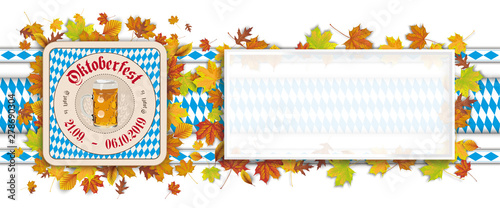Oktoberfest 2019 Banner mit Bierdeckel und einem Rahmen für den Text