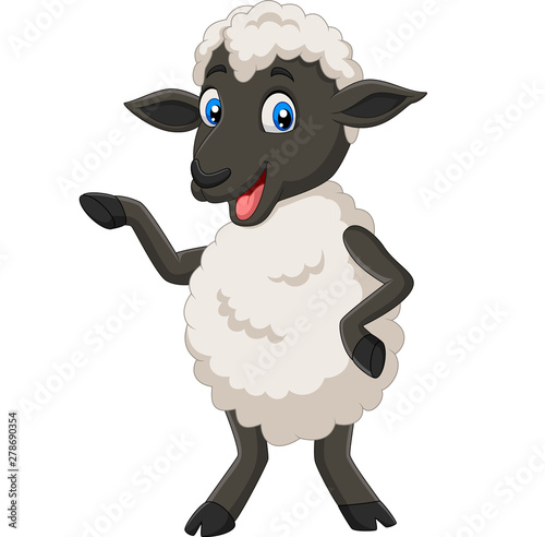 Cute sheep cartoon posing isolated on white background 