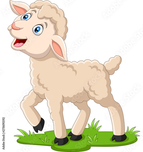 Cartoon happy lamb on the grass