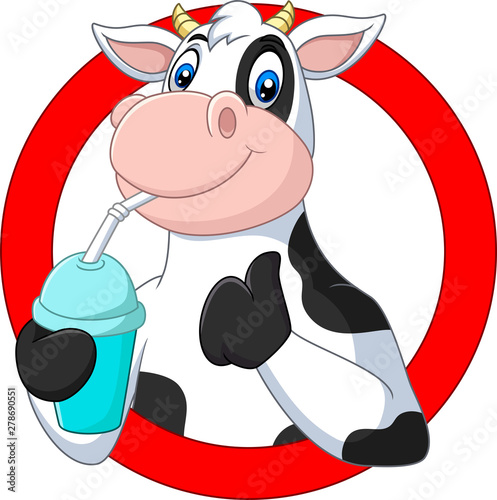 Cartoon happy cow drinking water