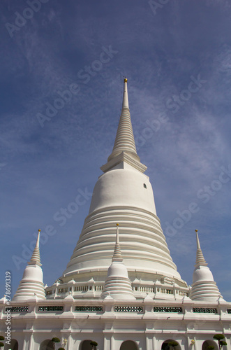 big white pagoda on blue sky