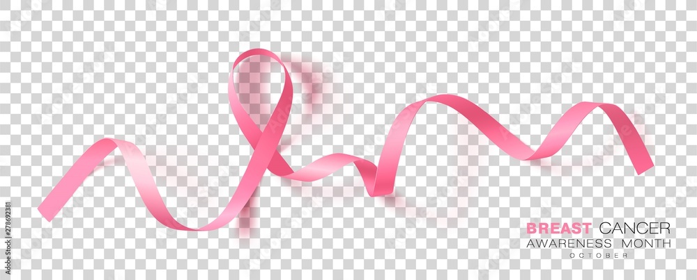 Breast Cancer Awareness Month. Pink Color Ribbon Isolated On Transparent Background. Vector Design Template For Poster. - obrazy, fototapety, plakaty 