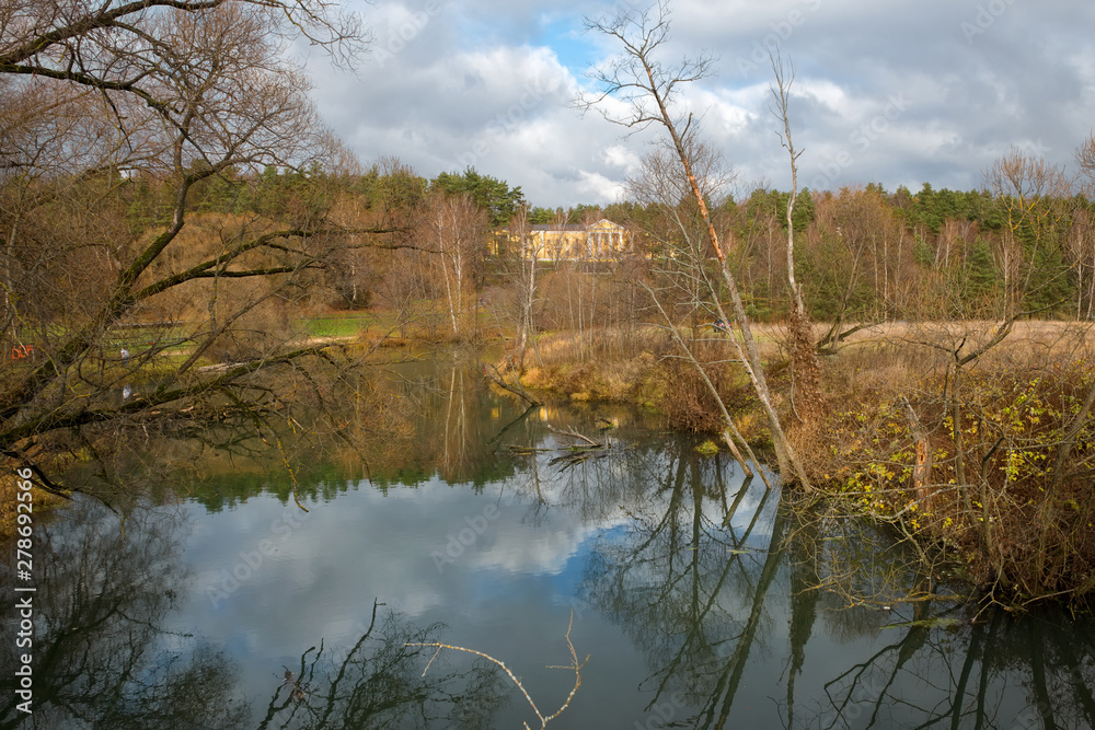 Fototapeta premium Autumn landscape with the Rojayka River. Moscow region