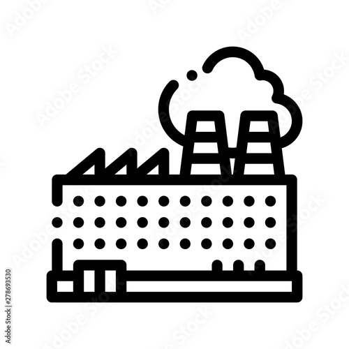 Industrial Plant Building Vector Thin Line Icon. Build Factory Plant Environmental Pollution, Chemical, Radiological Contamination Linear Pictogram. Dirty Soil, Water, Air Contour Illustration