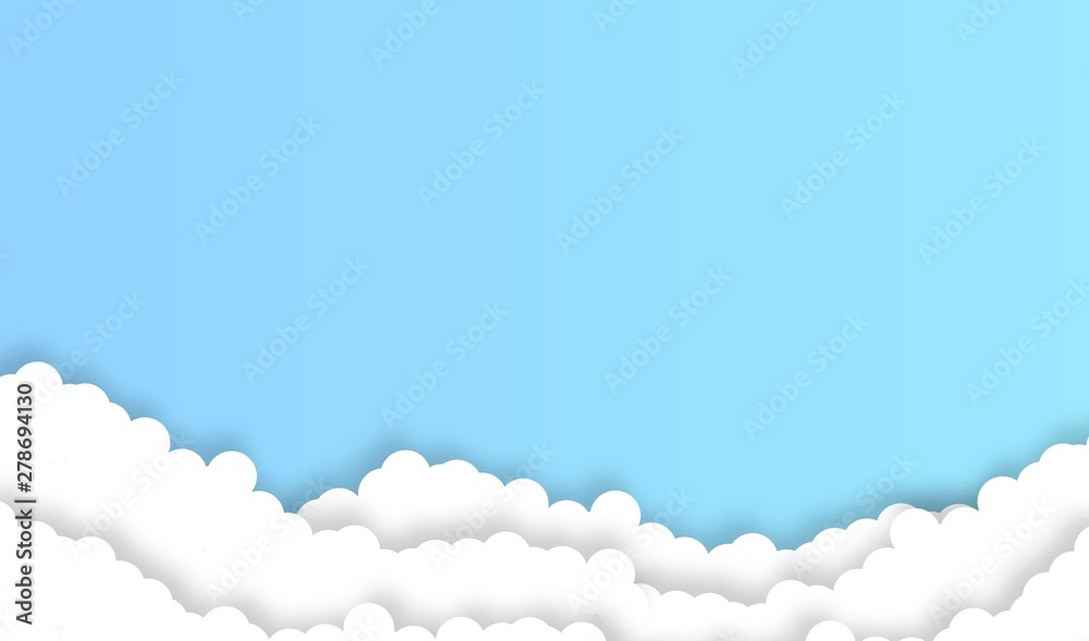 Naklejka niebo z chmurą krajobraz tła, wektor, ilustracja, styl sztuki papieru, miejsce na tekst