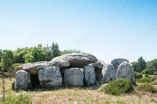 view of the famous dolmen magalith in Carnac - Britany - France