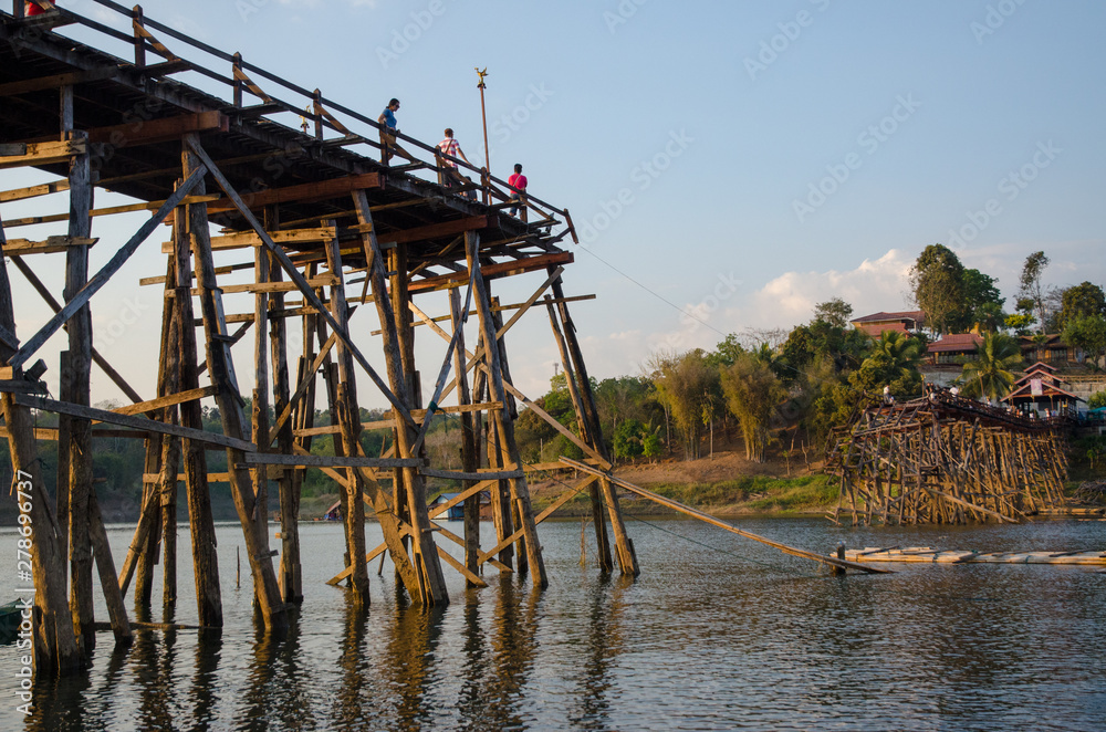 The longest wooden bridge in Sangkhla Buri, Kanchanaburi, Thailand.
