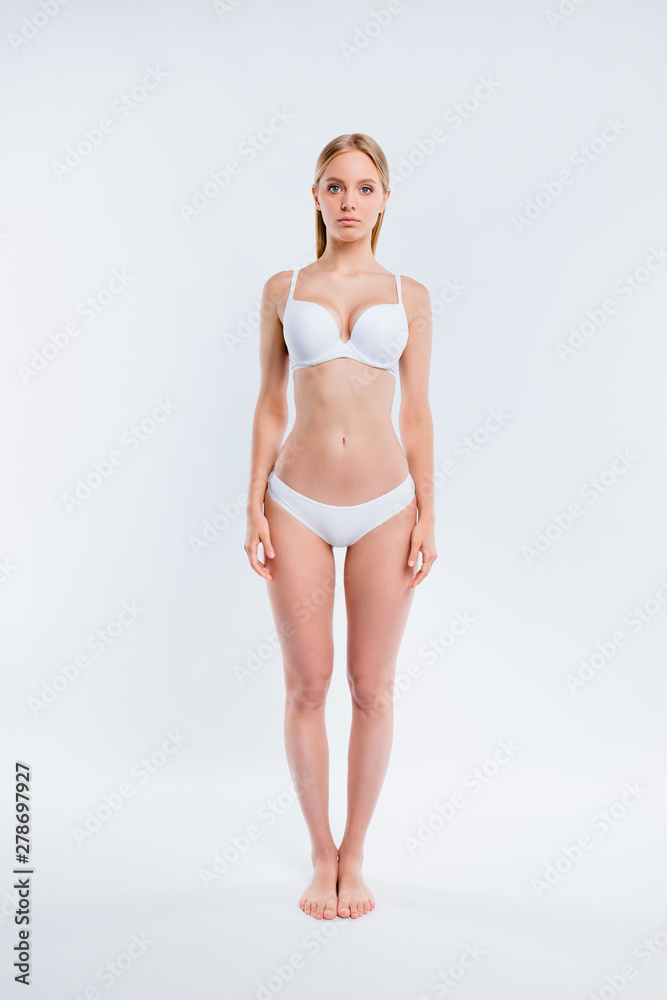 Vertical Full Length Body Size Portrait Of Nice Attractive Adorable Charming Skinny Thin