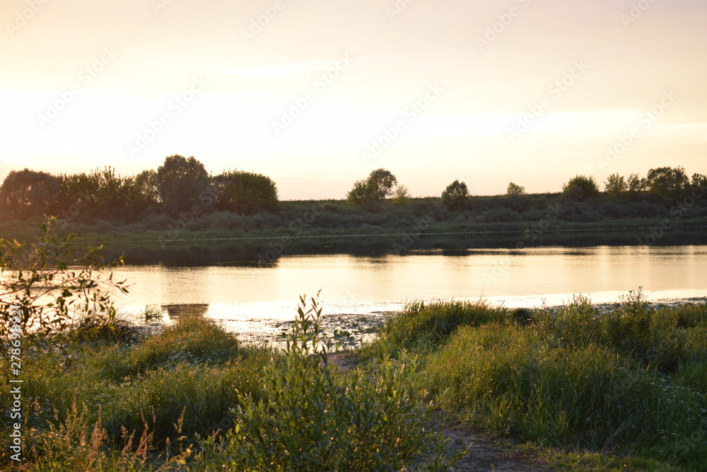 Beautiful sunset on the river Oka, Russia 