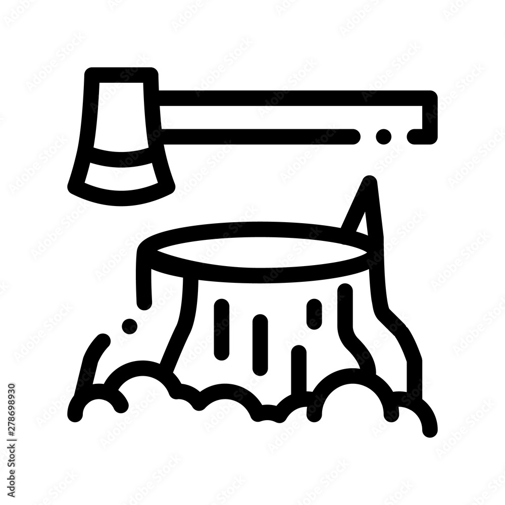 Tree Stub And Ax Hatchet Vector Thin Line Icon. Deforestation Forest ...