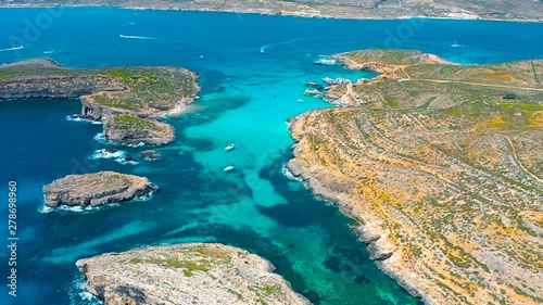 Aerial view from the height of the heavenly Blue Lagoon on the island of Comino Malta photo