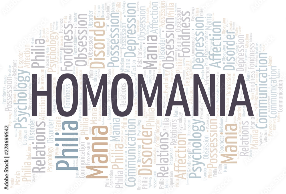 Obraz premium Homomania word cloud. Type of mania, made with text only.