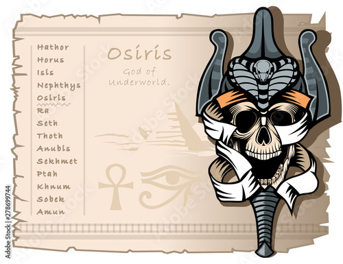 Template for T-shirts and tattoos on the theme of the ancient Egyptian gods. Osiris, the god of the underworld.