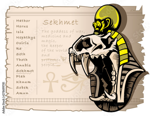 Sekhmet goddess of war in the ancient Egyptian world. Tattoo template and T-shirts.