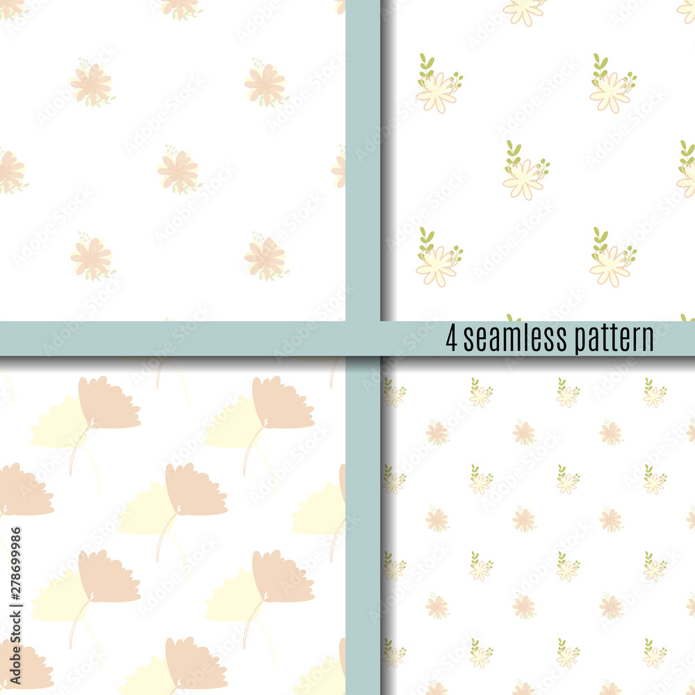 Set seamless pattern bouquets of simple, clear, ordinary flowers in Victorian colors