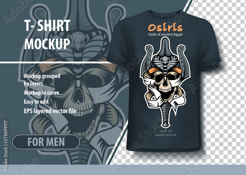 Vintage vector skull template in clothing of the Egyptian gods of the ancient world. Osiris the god of the underworld.