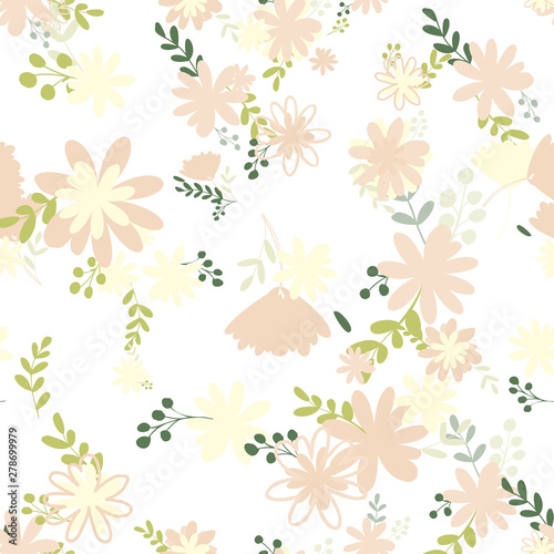 Pattern of bouquets of simple, clear, ordinary flowers in Victorian colors