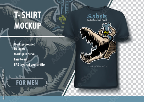 Mockup in vector for printing on t-shirt of the god of ancient Egypt Sobek.