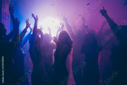 Nice attractive stylish cheerful cheery positive carefree guys ladies having fun hanging out best summer year student festive in new cool bar modern place indoors