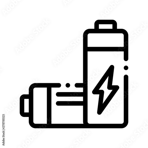 Useless Electric Battery Vector Thin Line Icon. Battery Industrial Environmental Pollution, Chemical Contamination Linear Pictogram. Dirty Soil, Water, Air Contour Illustration