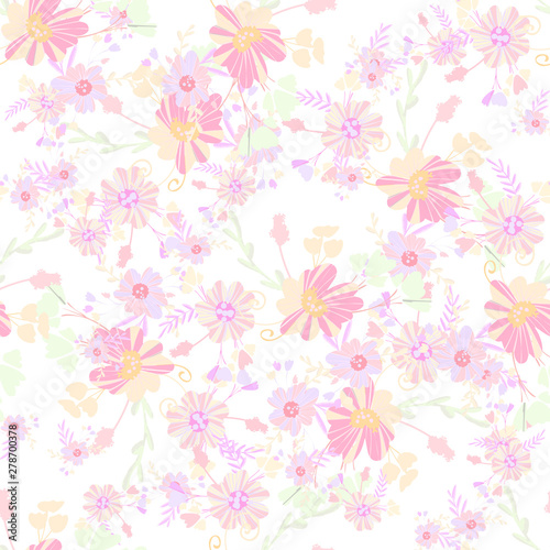 Abstract flowers seamless pattern for fabric design. Vector repeat illustrations. Romantic twig and flora seamless pattern.Botanical wallpaper. Element decorative floral.