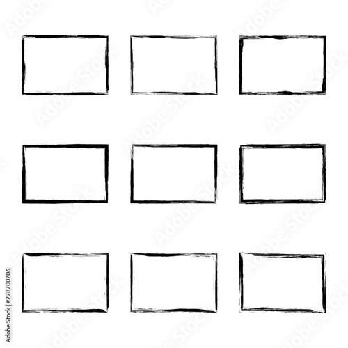 Set hand drawn rectangle frame. Text box from smears. Vector Black stroke border felt-tip pen objects.