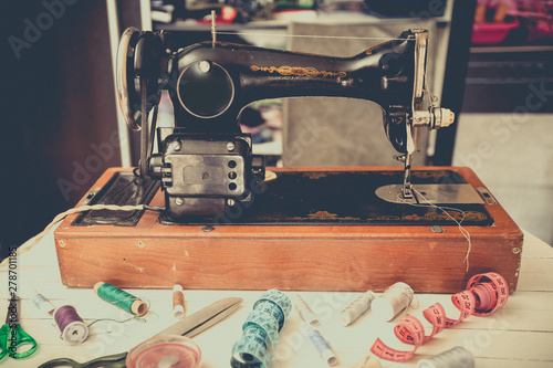 Retro sewing machine at home