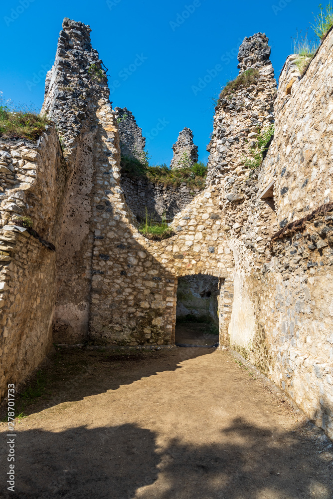 ruins of Blatnicky hrad castle abobe Blatnicka dolina valley in Velka Fatra mountains in Slovakia