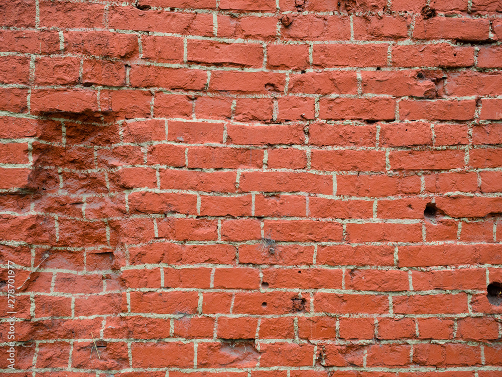 Obraz premium Old red wall with realistic painted brickwork.