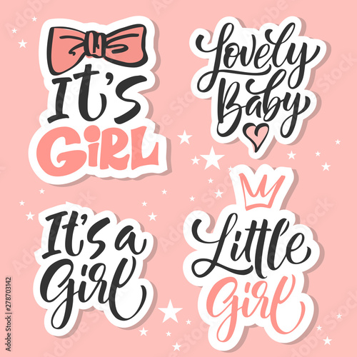 Vector kids illustration of lettering for invitation and greeting card, cake toppers, prints and posters. Calligraphic elements for design of baby birthdays and parties for girls and boys 