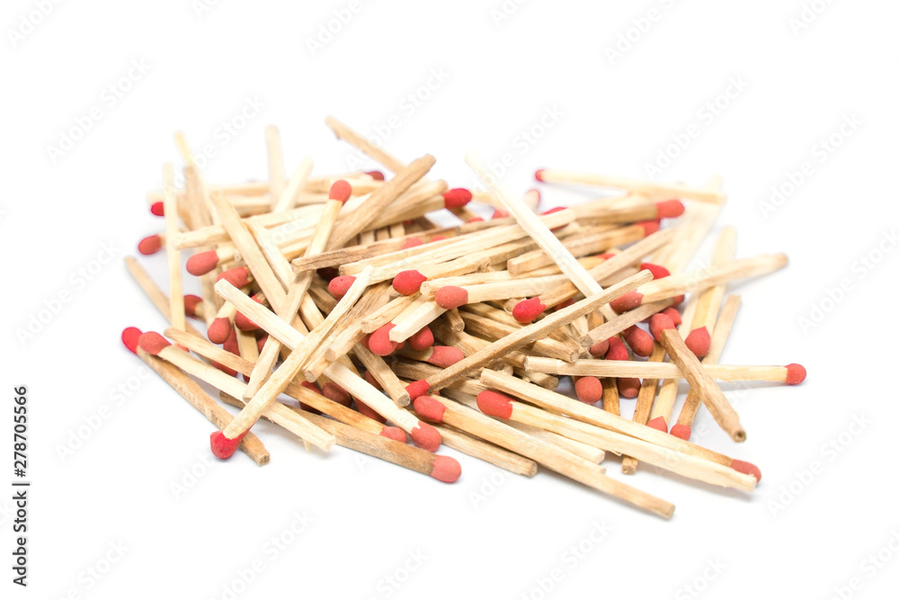 Unused matchsticks isolated on white background.